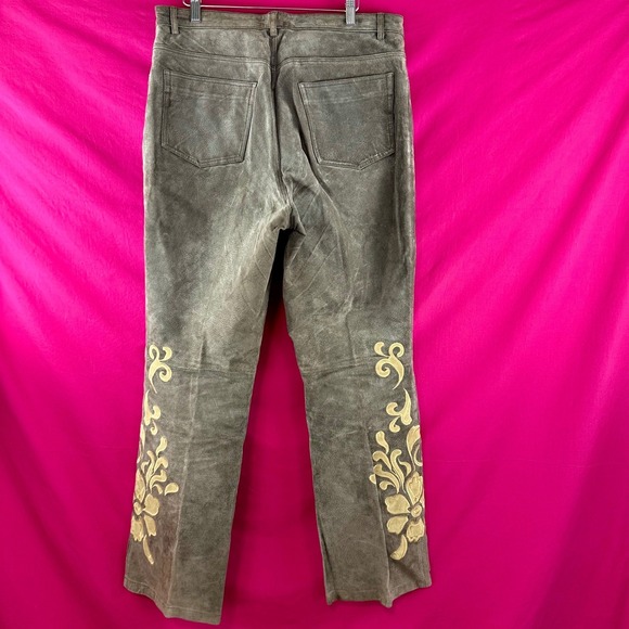 Vintage Suede Leather Pants Embroidered Appliqué Women's 14 Y2K Boho Western - Picture 5 of 17